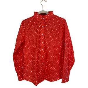NWOT‎ Lands' End No Iron Supima Orange Polka Dress Shirt Size 4
